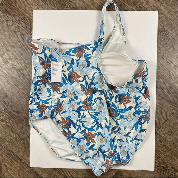Old Navy Swimsuit Women Plus 4X White Blue Brown Floral One Shoulder One Piece - Picture 3 of 8
